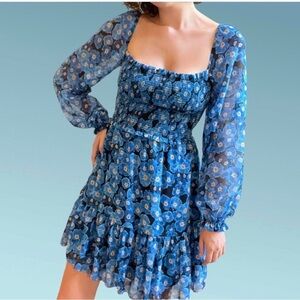 Wilfred | Tempest ruffle tiered mini dress Women’s size S smocked long sleeve